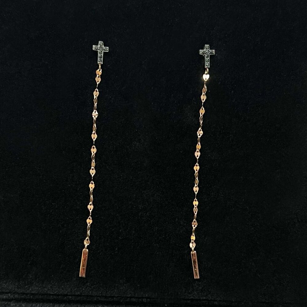 $1695 Lana Jewelry 14K Rose Gold Black Diamond Cross Dangle Drop Earrings